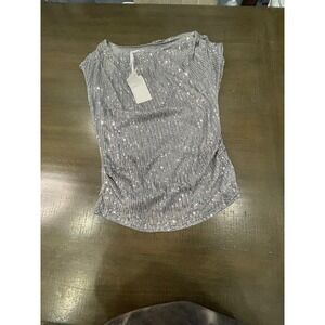 Grace Karin Sequin Top Women's Small Silver Gray Sleeveless Party/Cocktail